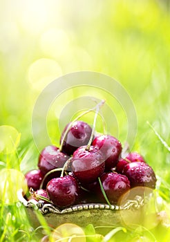 Fresh summer fruit background; healthy summer food; fresh cherry