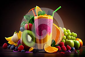 Fresh summer fruit cocktail, healthy and refreshing ,generative AI