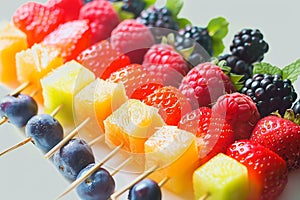 Fresh summer fruits on sticks. Studio shot.