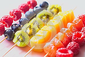 Fresh summer fruits on sticks. Studio shot.