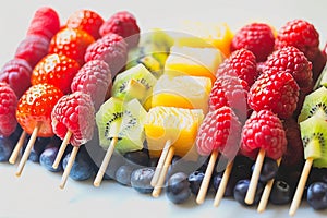 Fresh summer fruits on sticks. Studio shot.