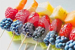 Fresh summer fruits on sticks. Studio shot.