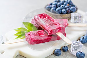 Fresh summer wild blueberries and home made sorbet ice cream pop