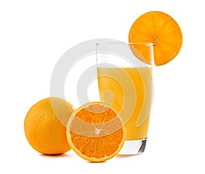 Fresh sunkist orange juice with slices of orange