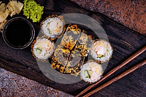 Fresh sushi rolls. Traditional Japanese food.
