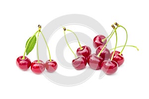 Fresh sweet cherries fruit, juicy ripe red cherry, berry, isolated on the white background