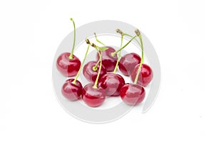 Fresh sweet cherries fruit, juicy ripe red cherry, berry, isolated on the white background