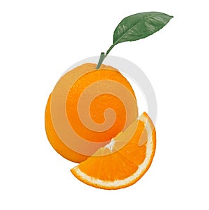 fresh sweet cut half orange tropical fruit slice circle isolated on white background with clipping path.  vitamin c from natural.