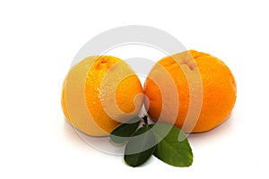 Fresh and sweet and delicious Orange with leaves isolated on white background.