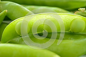 Fresh Sweet Green Pea Ceeds in the Open Pod
