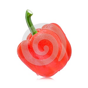 Fresh sweet red pepper(Bell pepper) with drop of water isolated