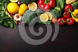 fresh table dark background ingredient vegetarian organic food healthy cooking vegetable. Generative AI.