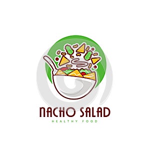 Fresh Taco nacho salad bowl logo in fun style logo illustration