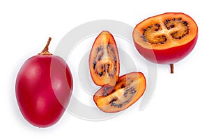 Fresh tamarillo fruit isolated on white background. Top view. Flat lay