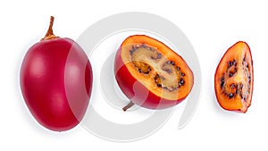 Fresh tamarillo fruit isolated on white background. Top view. Flat lay