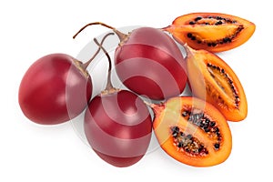 Fresh tamarillo fruit isolated on white background. Top view. Flat lay