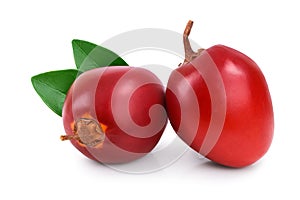 Fresh tamarillo fruit with leaves isolated on white background