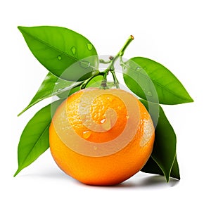 Fresh tangerine with green leaves on white background for healthy food concept.