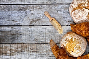 Fresh and tasty assorted pastries and breads