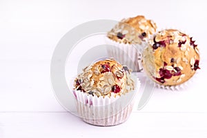 Fresh Tasty Baked Canberry Muffins on White Background Tasty Handmade Cupcakes Copy Space