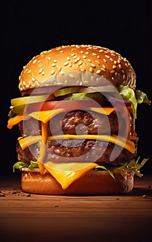 Fresh tasty burger on dark