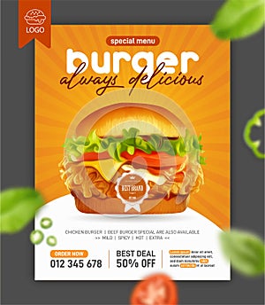 Fresh tasty burger promotion in 3d illustration