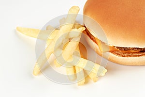 a fresh tasty cheeseburger isolated on a white background. fast food