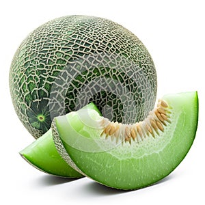 Fresh Tasty Green Melon Isolated on White Background. Generative ai