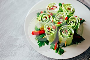 Fresh and tasty green vegetarian spring rolls