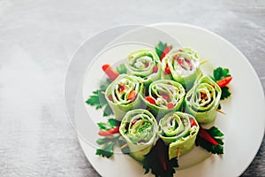 Fresh and tasty green vegetarian spring rolls