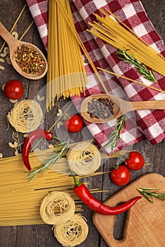 Fresh tasty ingredients for healthy cooking with pasta