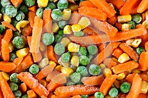 Fresh and Tasty Mix of Frozen chopped vegetables close-up as background