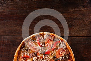 Fresh tasty pizza, italian cuisine, pizzeria menu