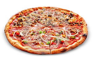 Fresh tasty pizza on white background