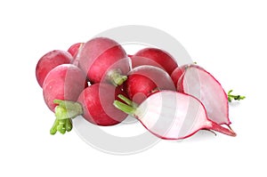 Fresh tasty ripe radish on white background