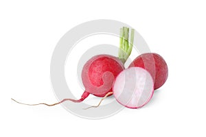 Fresh tasty ripe radish on white background