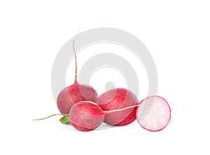 Fresh tasty ripe radish on white background