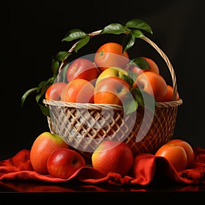 Fresh And Tasty Tangerine Basket With Sculpted Apple