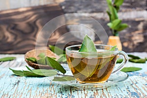 Fresh tea from bay leaf in a cup
