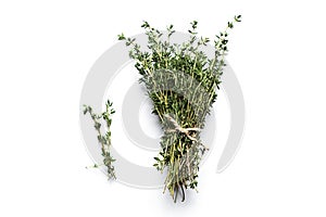 Fresh thyme isolated on white top view