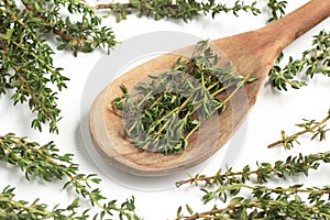 Fresh Thyme into a spoon