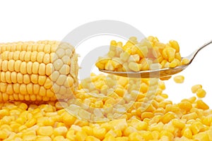 Fresh and tinned corn on a spoon