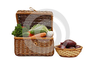 Fresh,tinned vegetables in a wattled box
