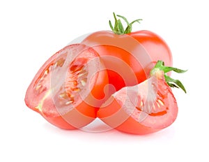 Fresh tomato cut in half Isolated on white background