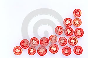 Fresh tomato cut half isolated on white background.