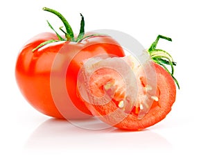 Fresh tomato with cut and leaves