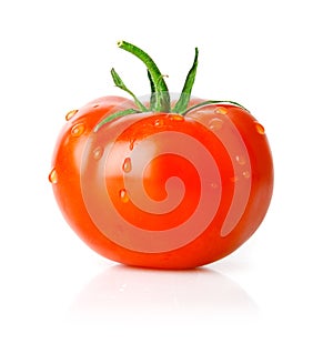 Fresh tomato fruit with green leaf