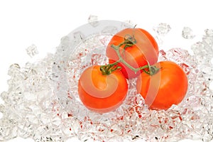 Fresh tomato on ice