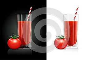 Fresh tomato juice glass with pipe