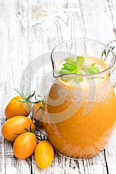 Fresh tomato juice made from the golden-yellow tomatoes